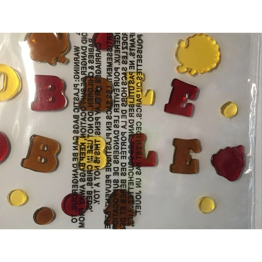 NEW Fall Autumn GOBBLE GOBBLE Turkey Thanksgiving Leaves 26 pc Window Gel Clings